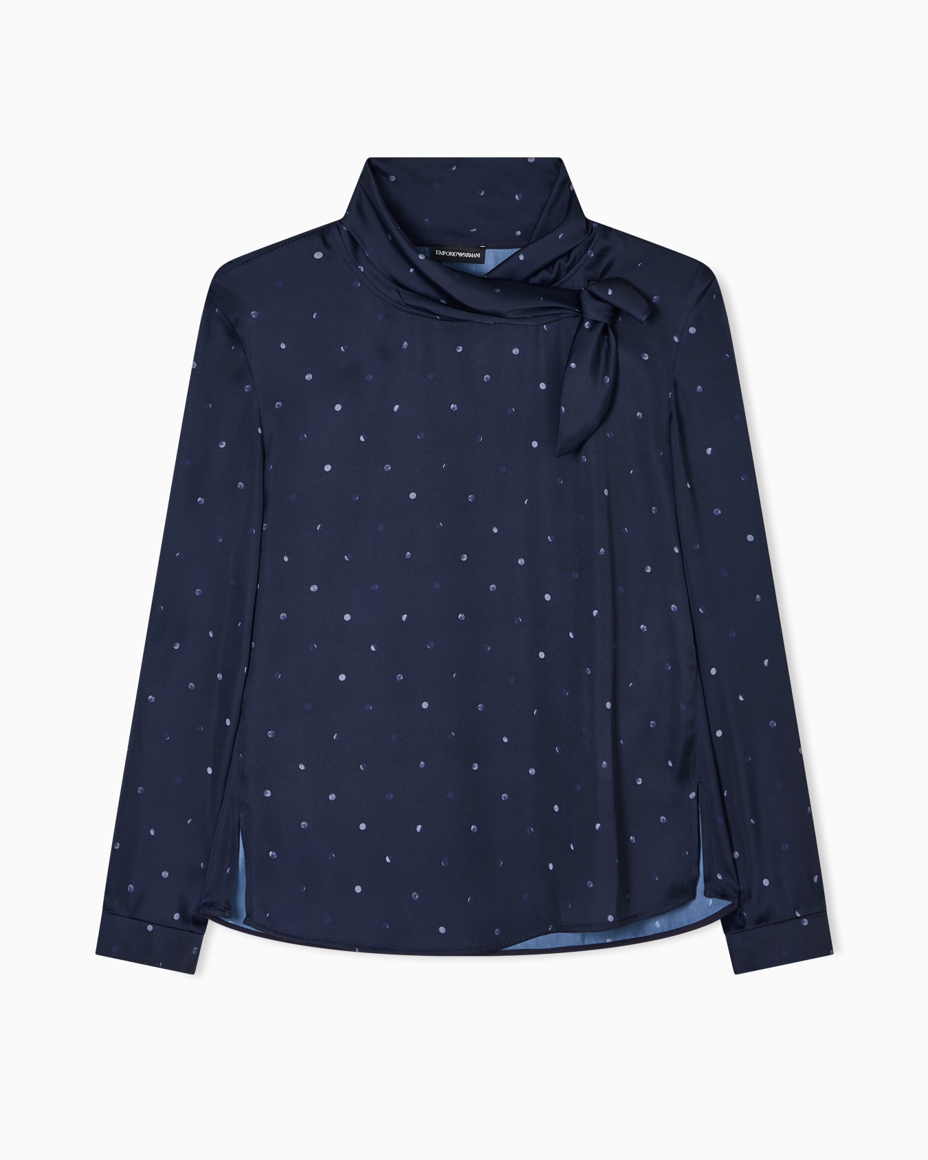 Satin foulard-collar blouse with polka-dot print Slide 0