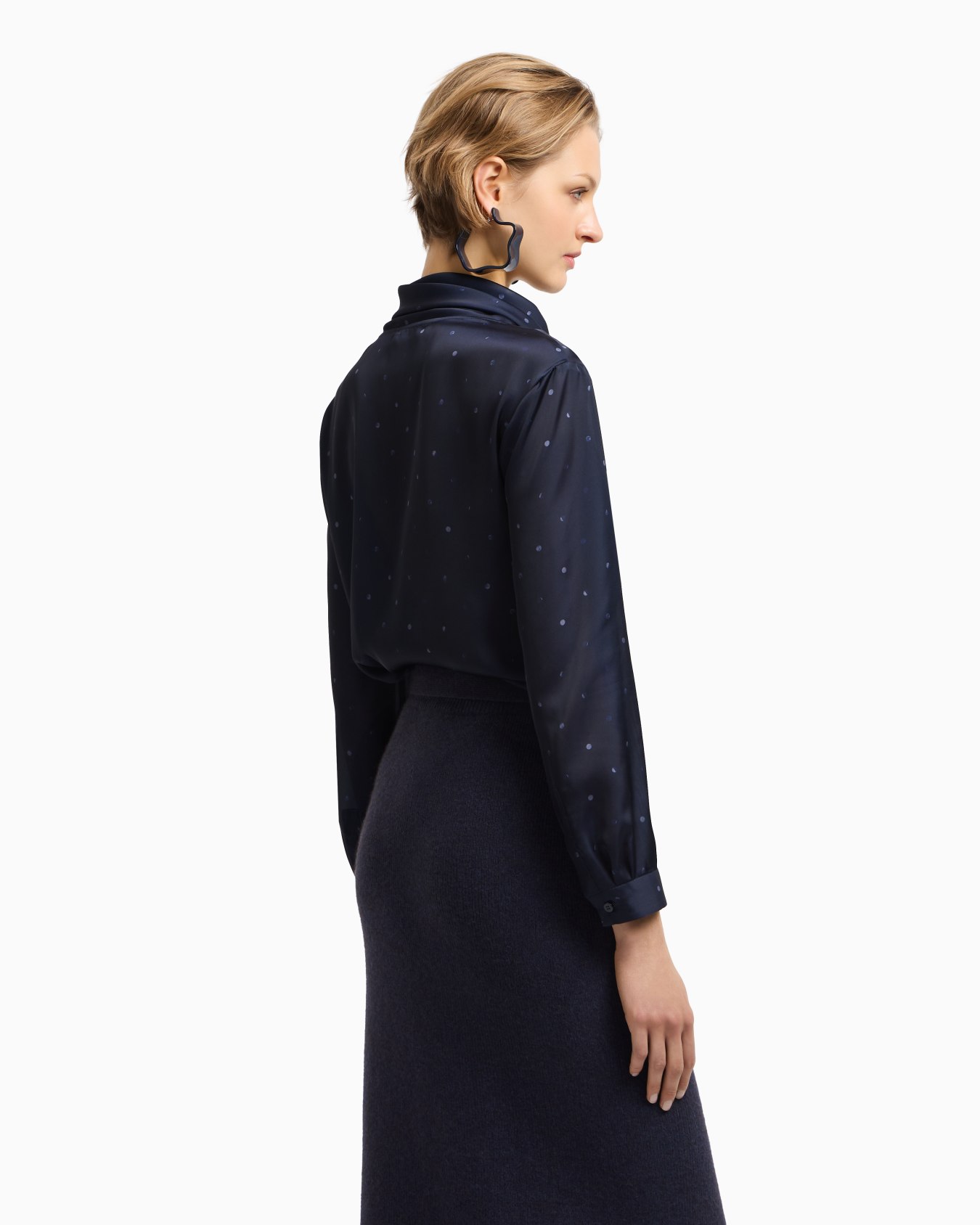 Satin foulard-collar blouse with polka-dot print Slide 3