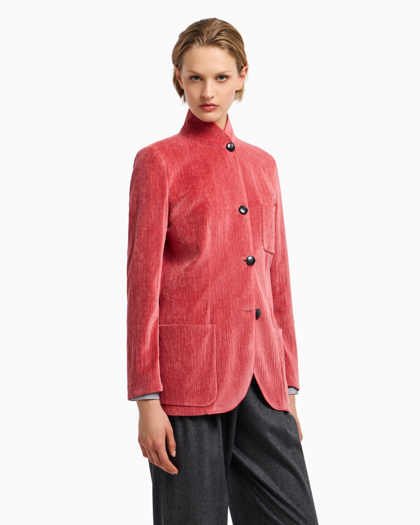Seersucker velvet jacket with guru collar Slide 4