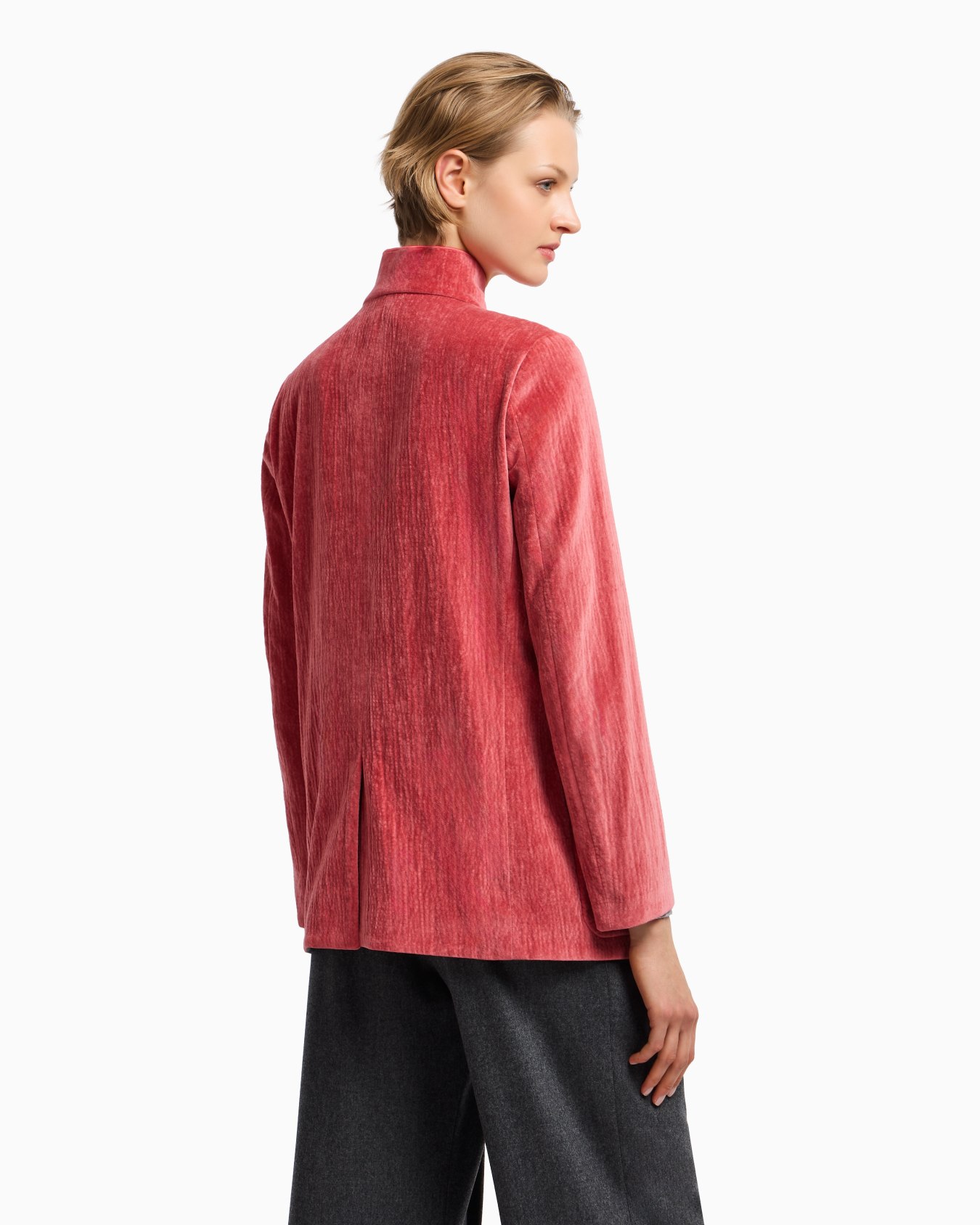 Seersucker velvet jacket with guru collar Slide 3