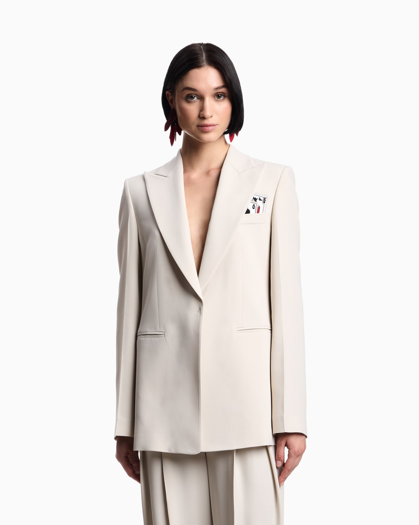 Single-breasted blazer in envers satin with Jeu de Cartes detail  Slide 3