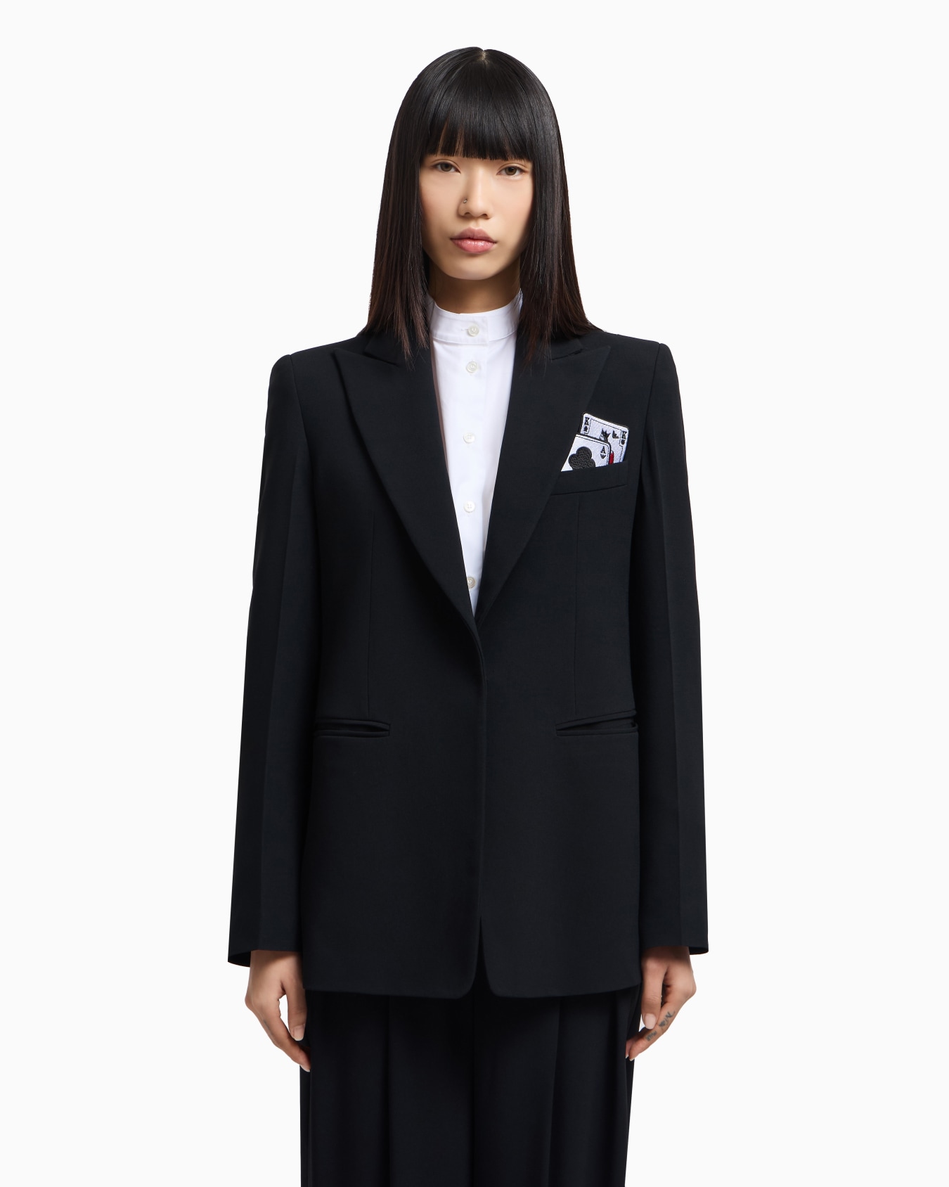 Blazer à simple boutonnage en envers satin avec détail jeu de Cartes  Diapositive 3