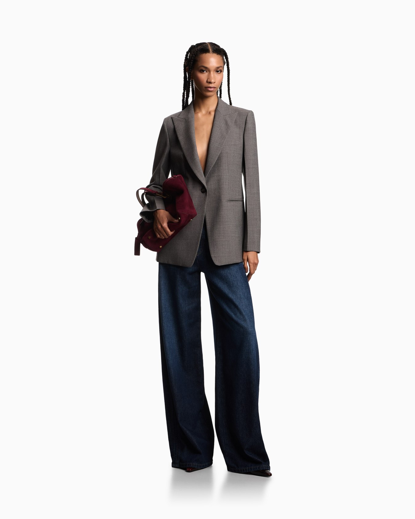 Single-breasted blazer in mouliné wool crêpe Slide 1