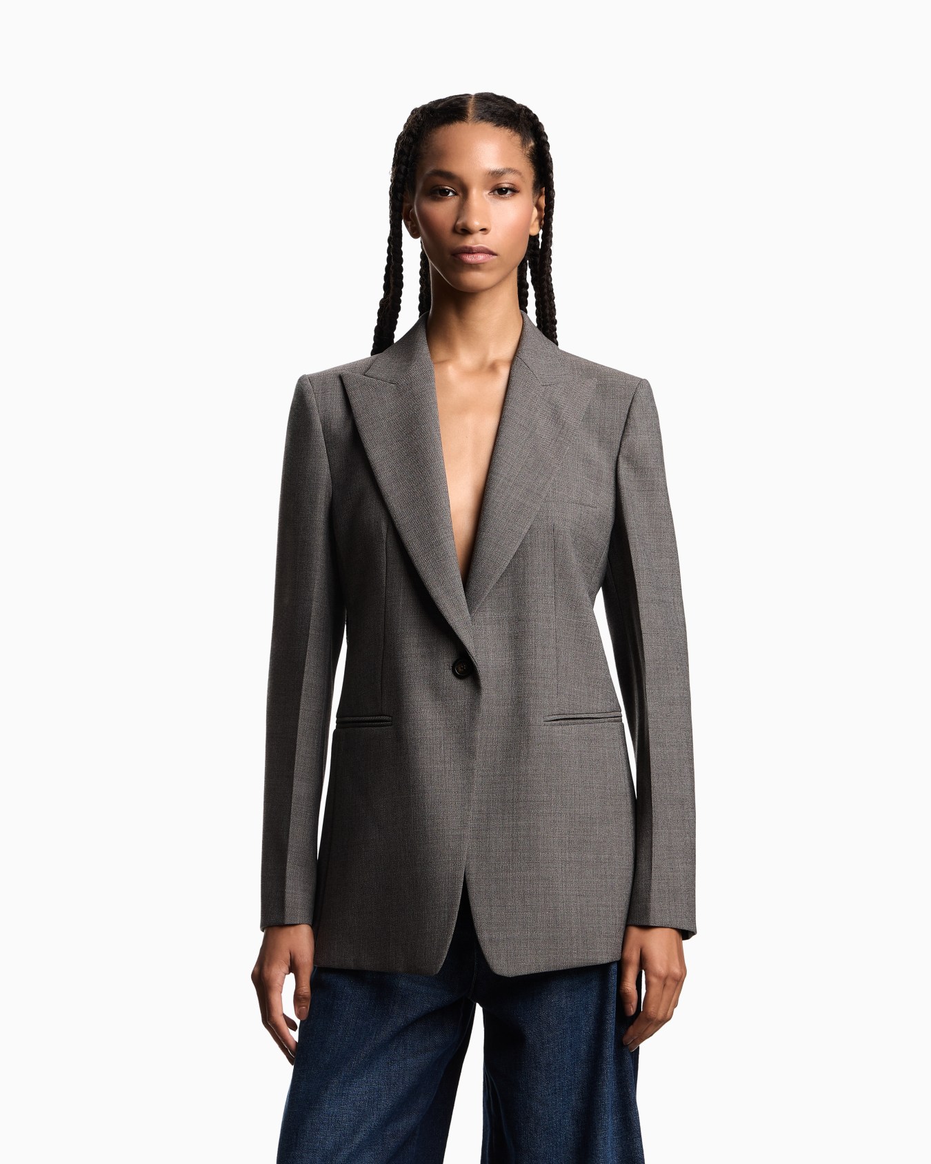 Single-breasted blazer in mouliné wool crêpe Slide 3