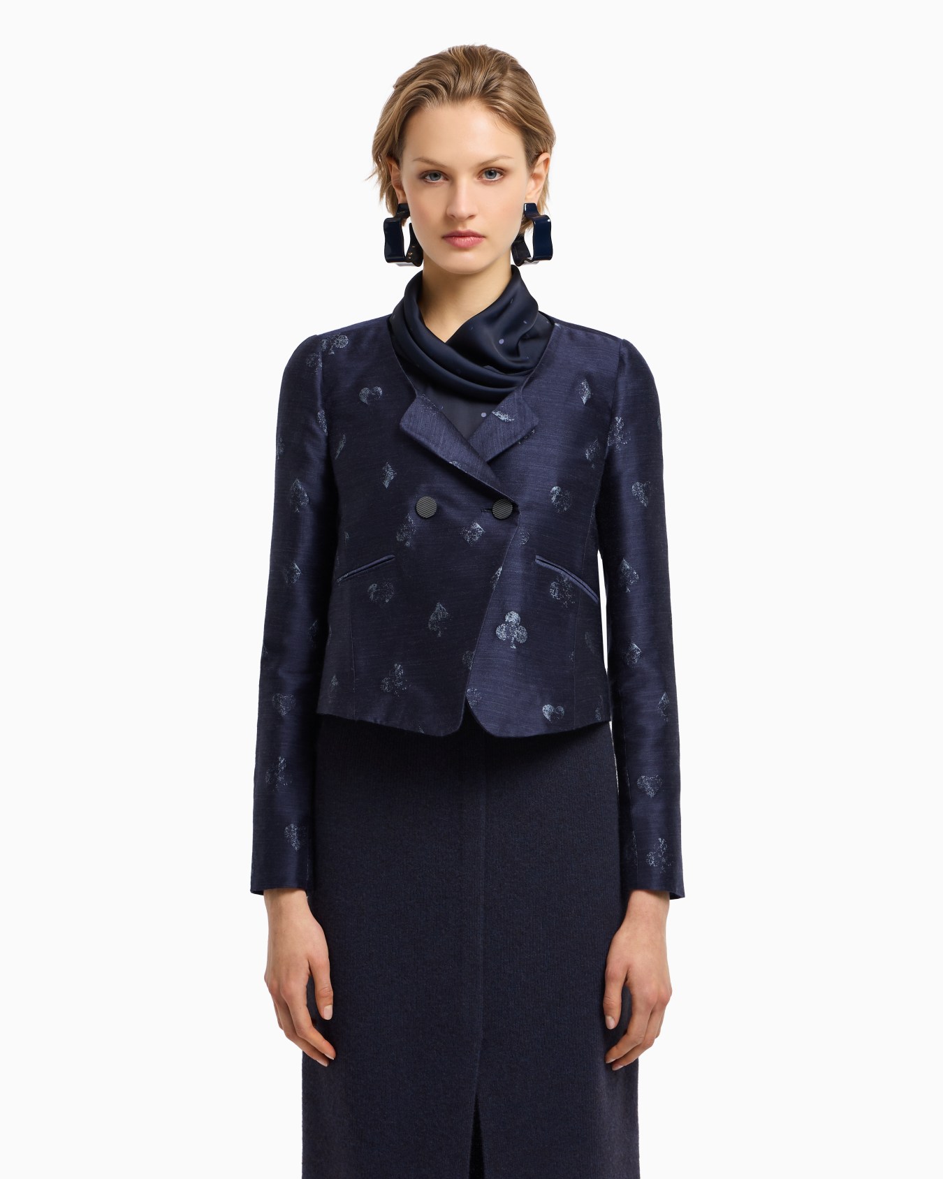 Chaqueta de abotonadura doble de mezcla de lana con motivo Jeu de Cartes en tejido jacquard Diapositiva 4