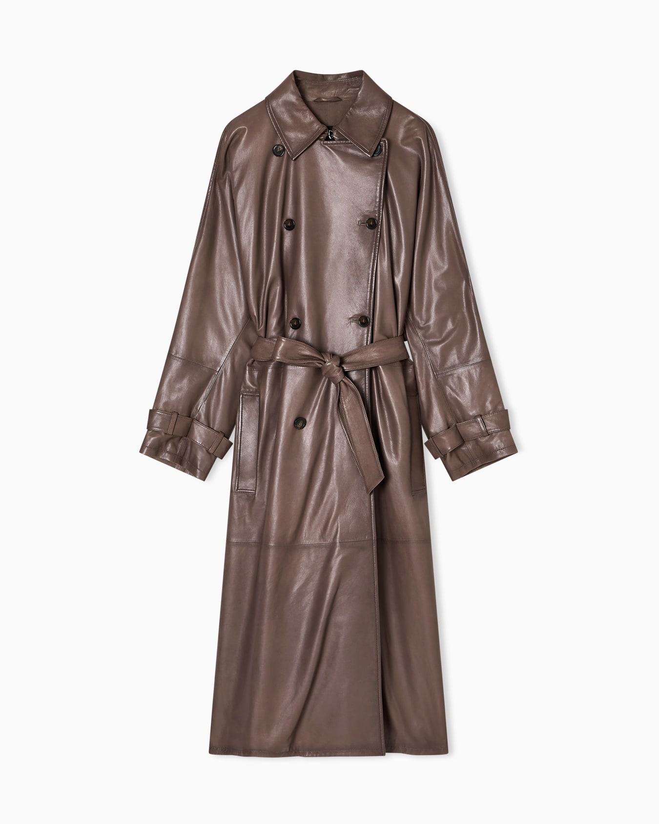 Trench-coat à double boutonnage avec ceinture en peau d’agneau Diapositive 0