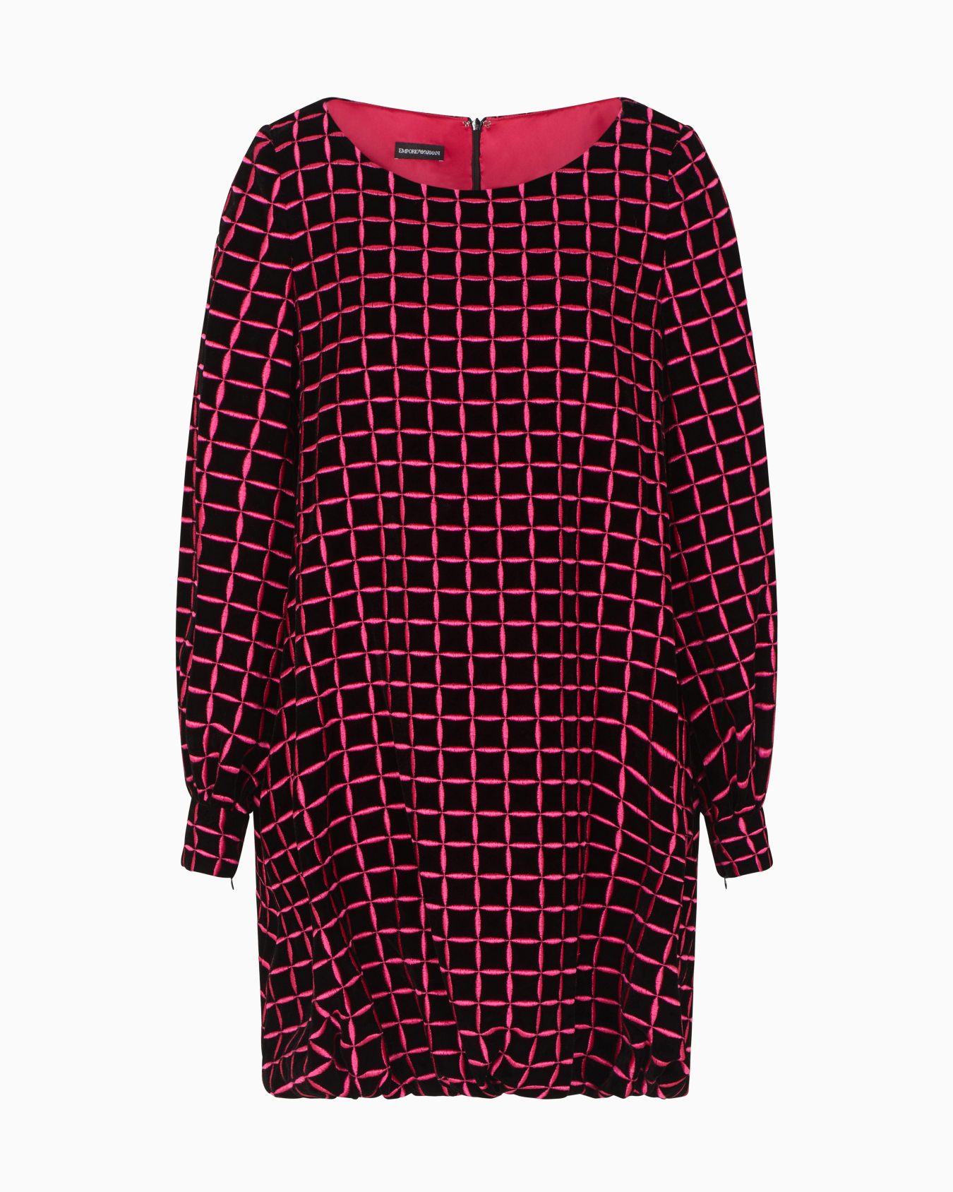 Short, velvet dress with embroidered check motif Slide 0