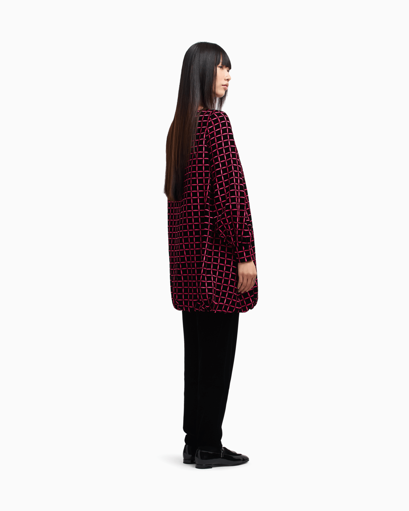 Short, velvet dress with embroidered check motif Slide 3