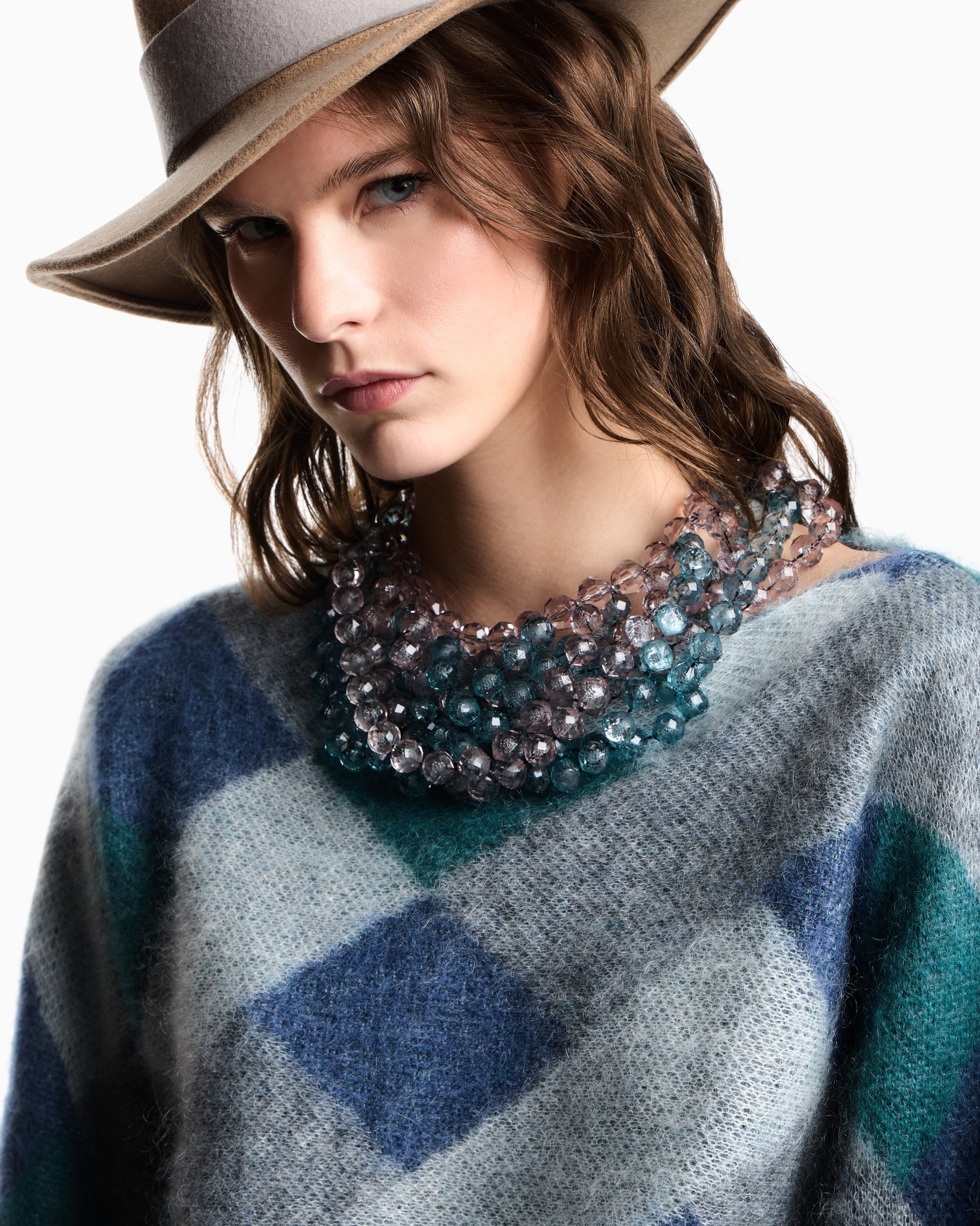 Boat-neck jumper in jacquard wool-mohair blend with an all-over pattern Slide 4