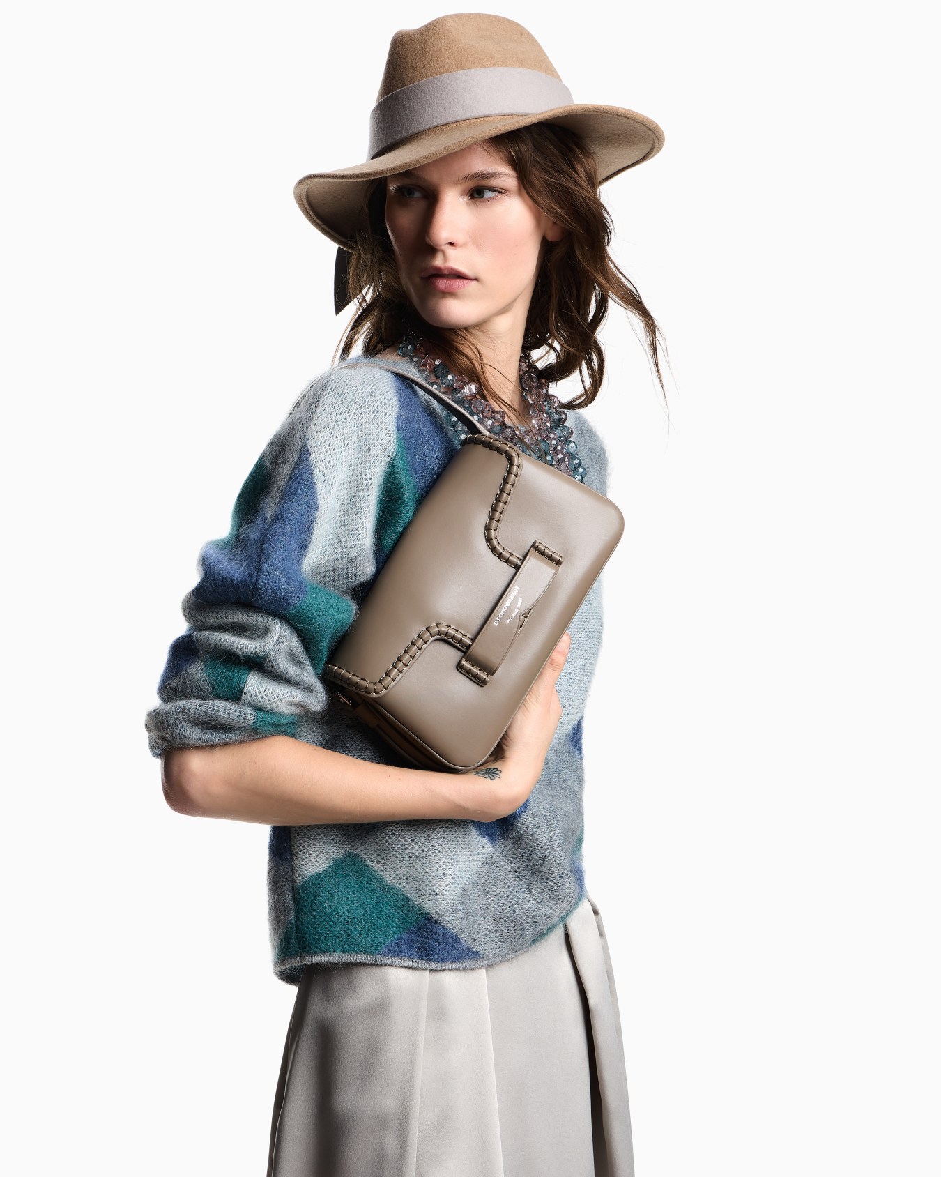 Boat-neck jumper in jacquard wool-mohair blend with an all-over pattern Slide 5