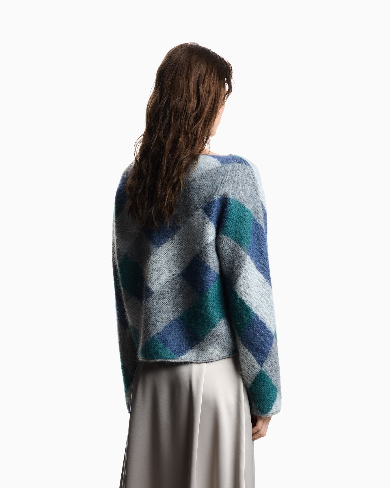 Boat-neck jumper in jacquard wool-mohair blend with an all-over pattern Slide 2