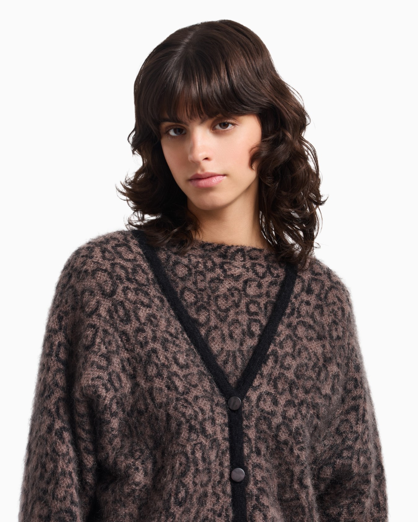 Cardigan à col en V en mélange de laine et mohair jacquard avec motif all over Diapositive 5