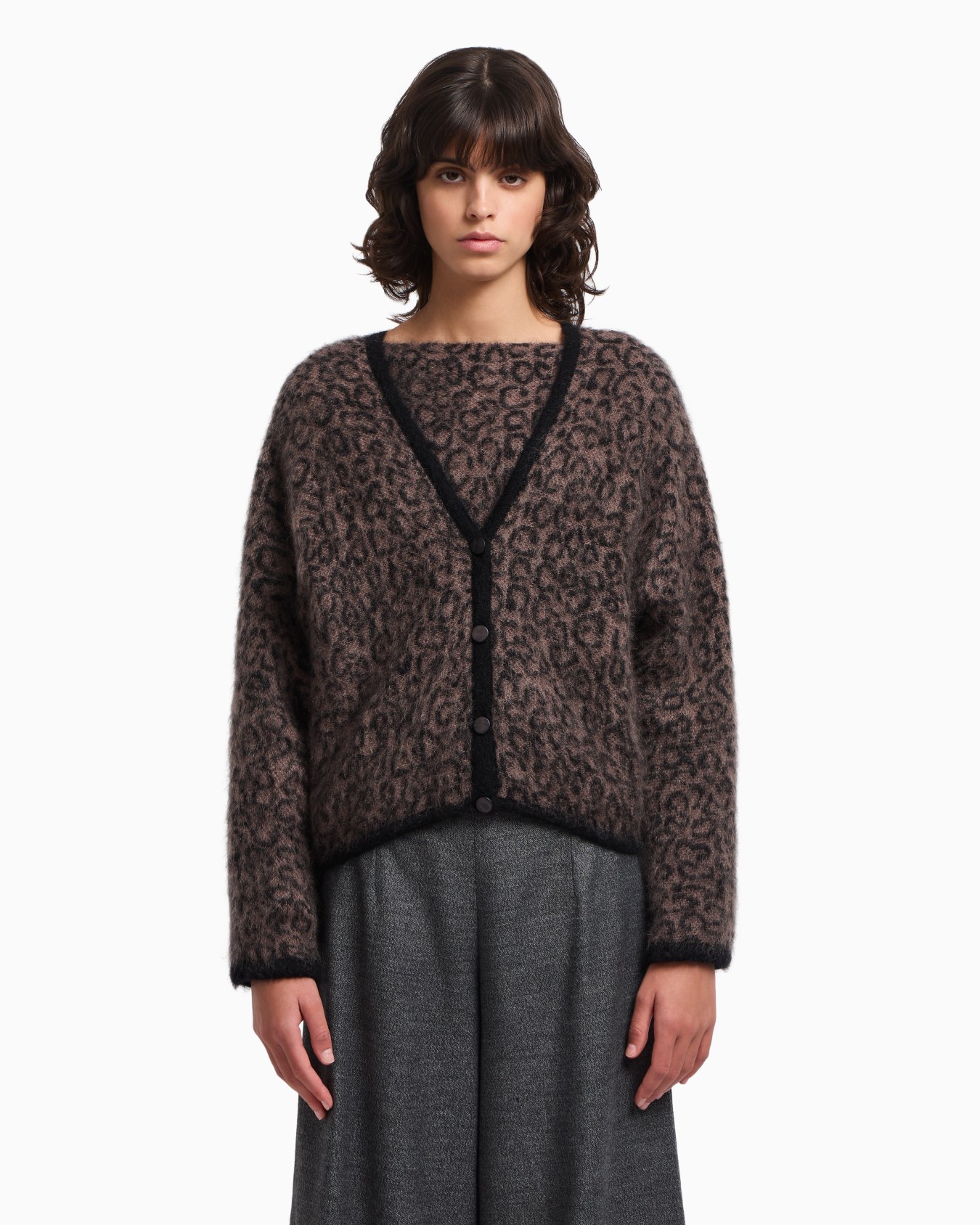 Cardigan à col en V en mélange de laine et mohair jacquard avec motif all over Diapositive 4