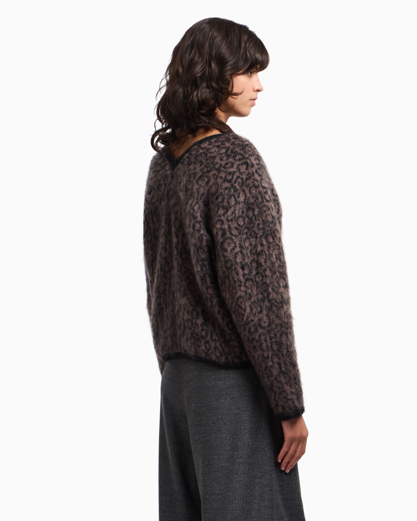 Cardigan à col en V en mélange de laine et mohair jacquard avec motif all over Diapositive 3