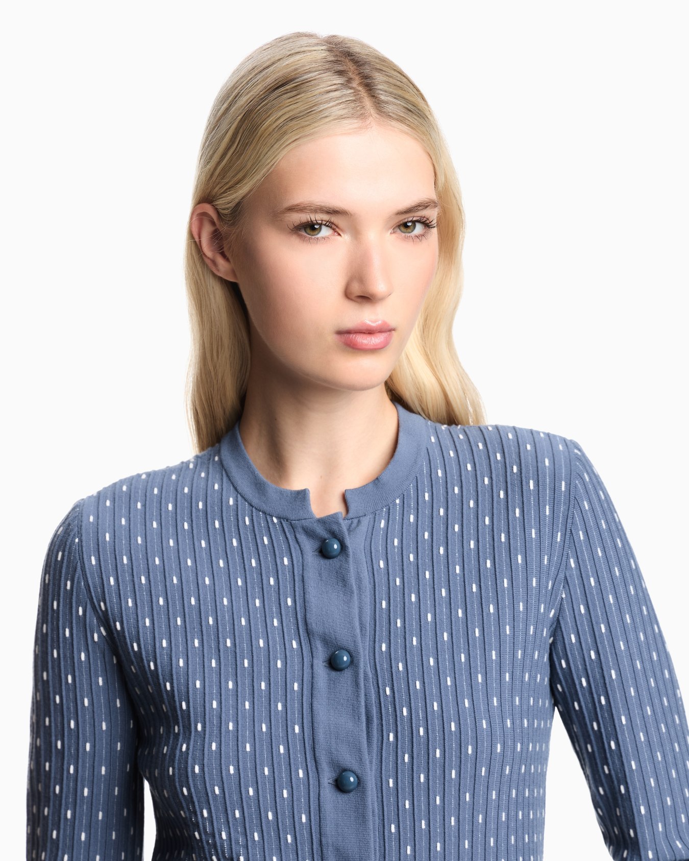 Polka-dot viscose-jacquard plain-knit cardigan Slide 4