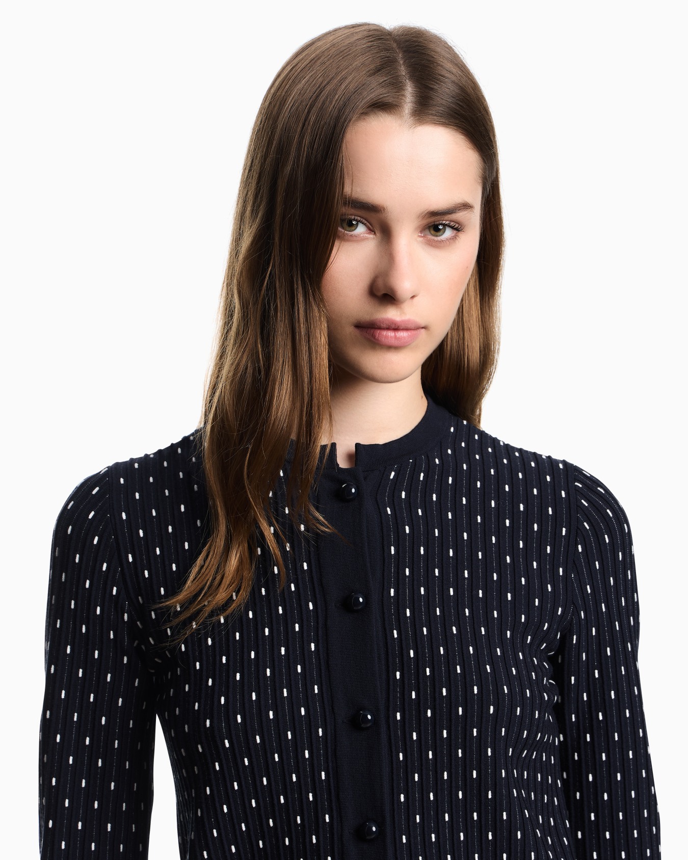 Cardigan in maglia unita di viscosa jacquard a pois Slide 4