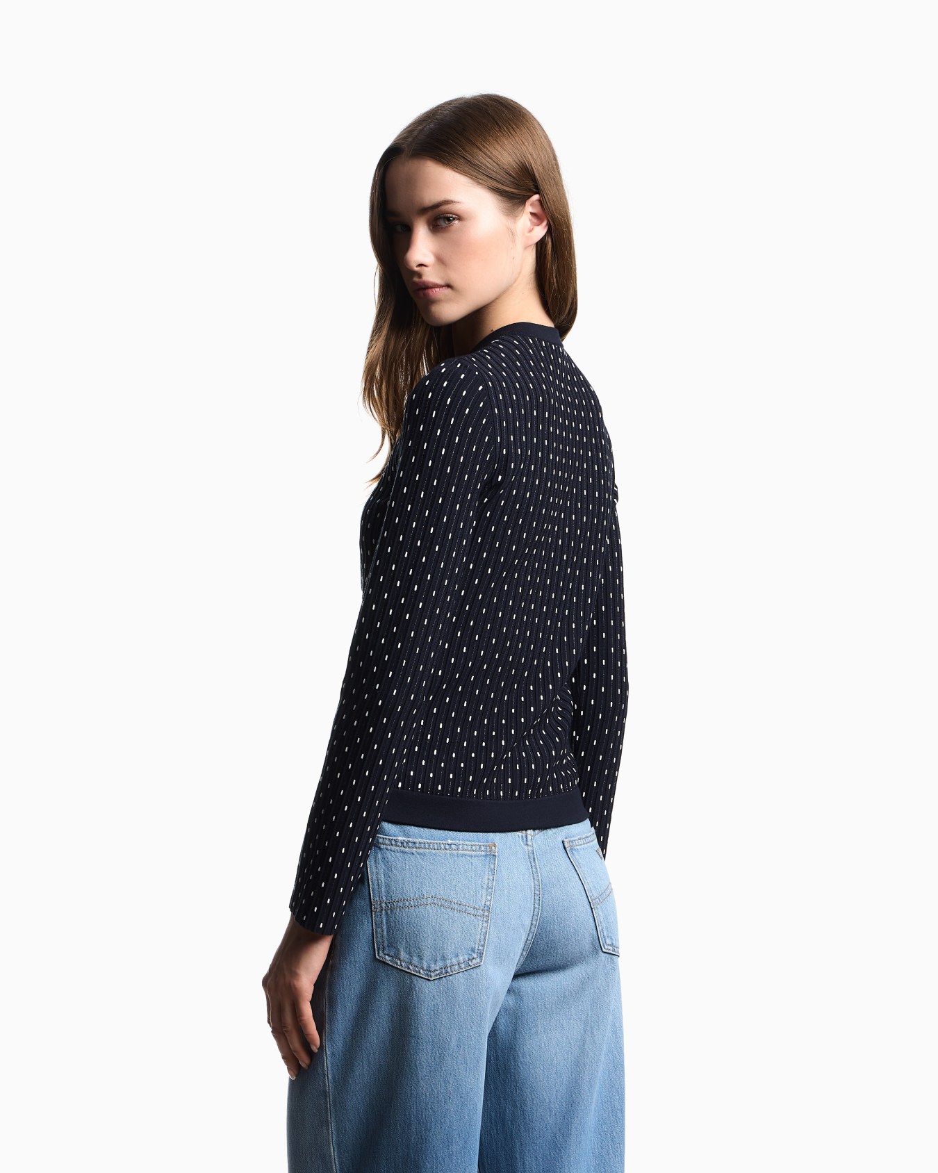 Cardigan in maglia unita di viscosa jacquard a pois Slide 2