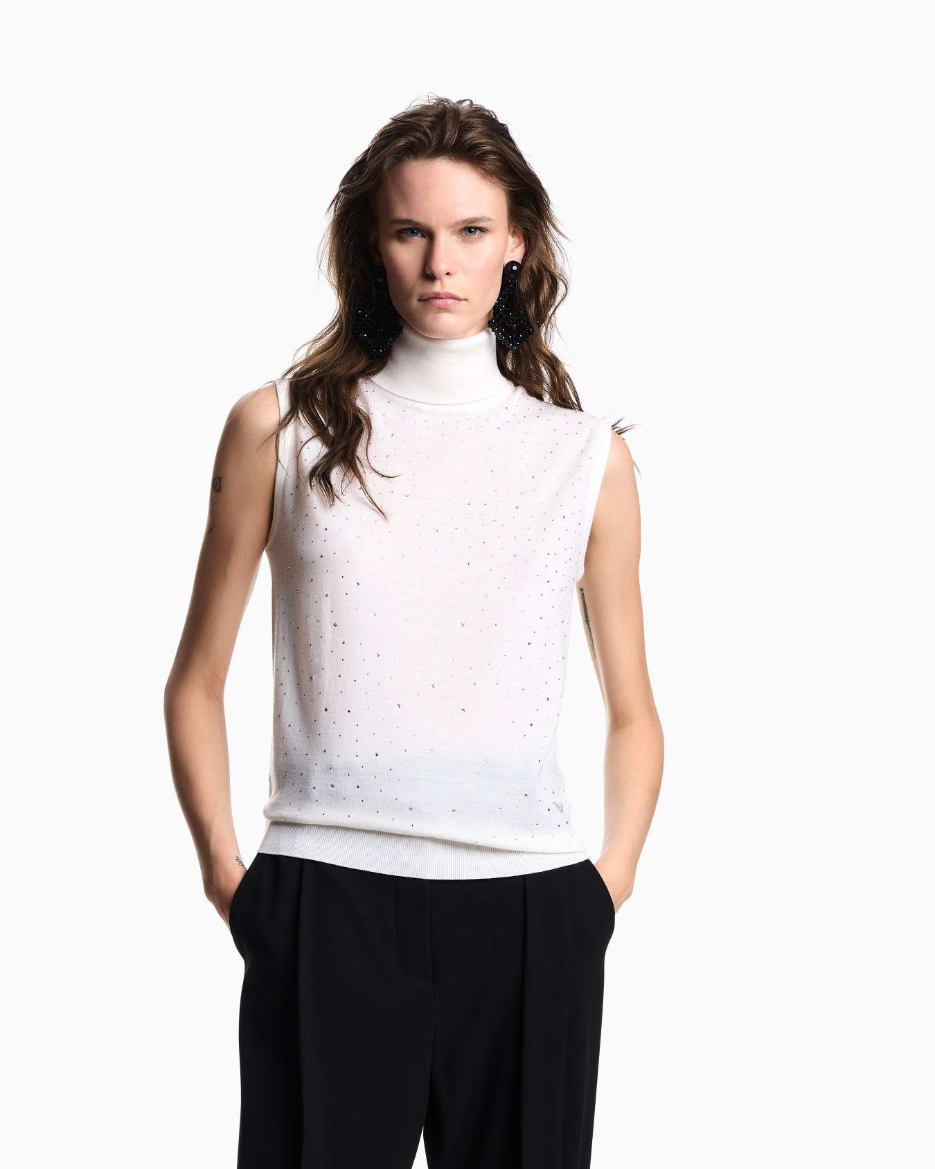 Plain-knit virgin wool rollneck top with micro rhinestones Slide 3