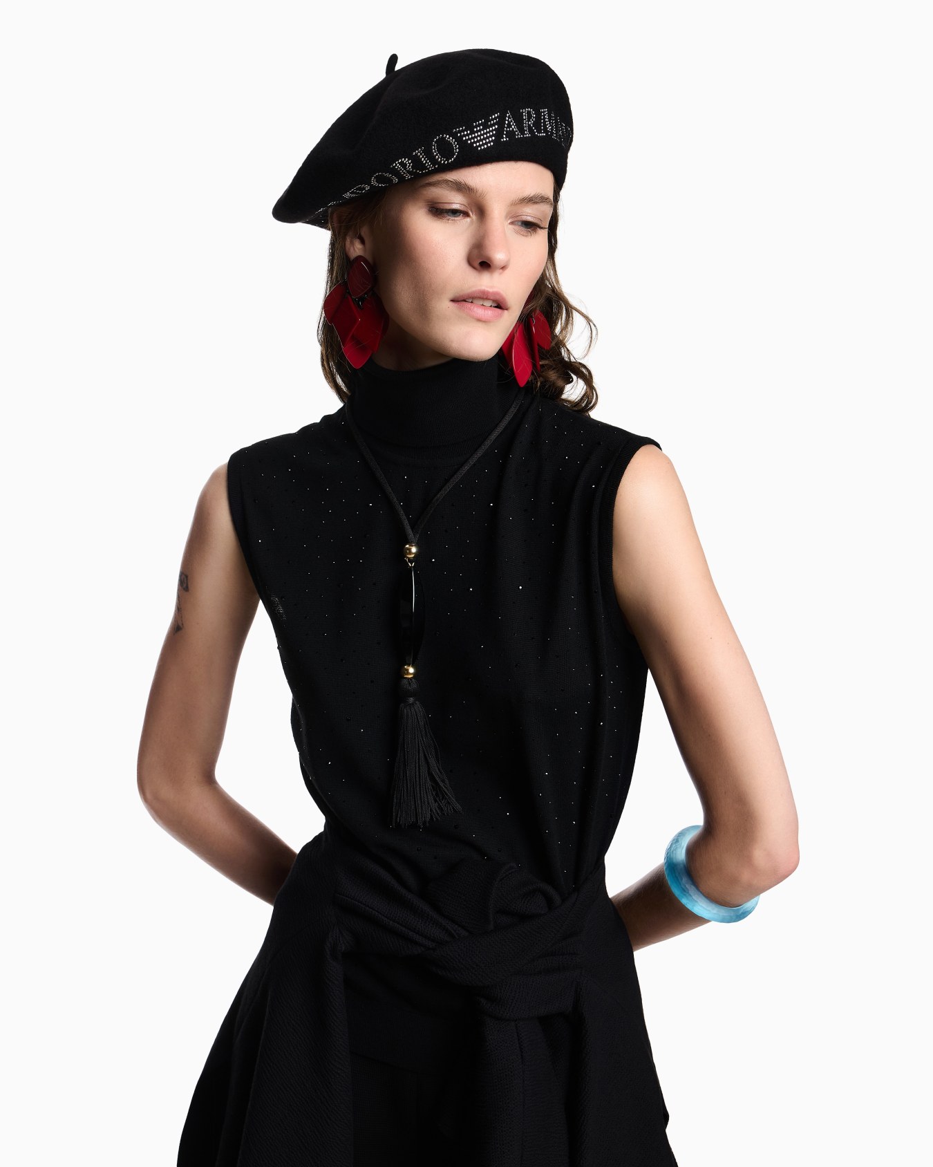 Plain-knit virgin wool rollneck top with micro rhinestones Slide 4