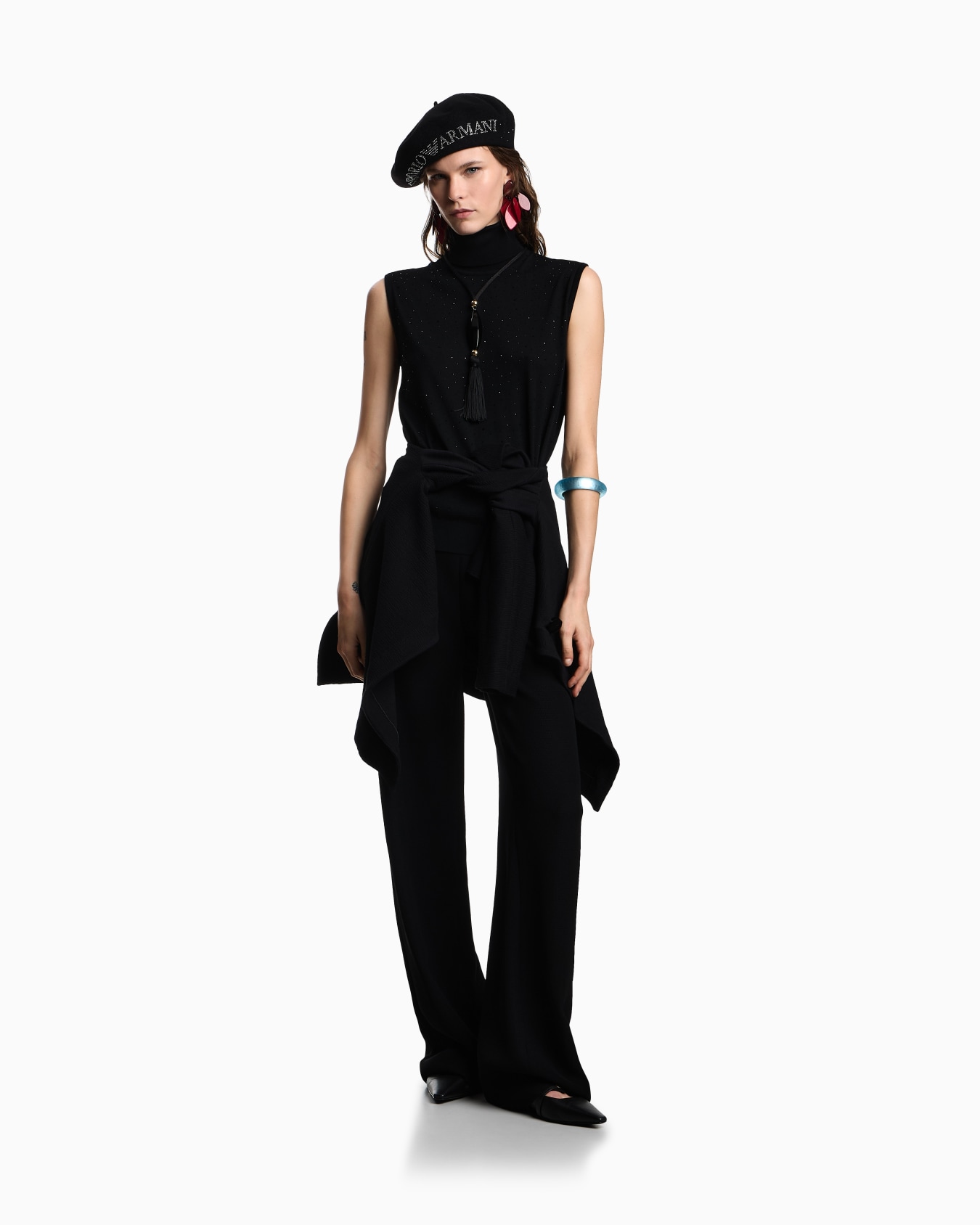 Plain-knit virgin wool rollneck top with micro rhinestones Slide 1