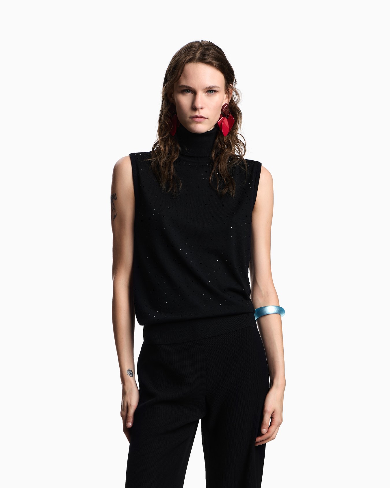 Plain-knit virgin wool rollneck top with micro rhinestones Slide 3