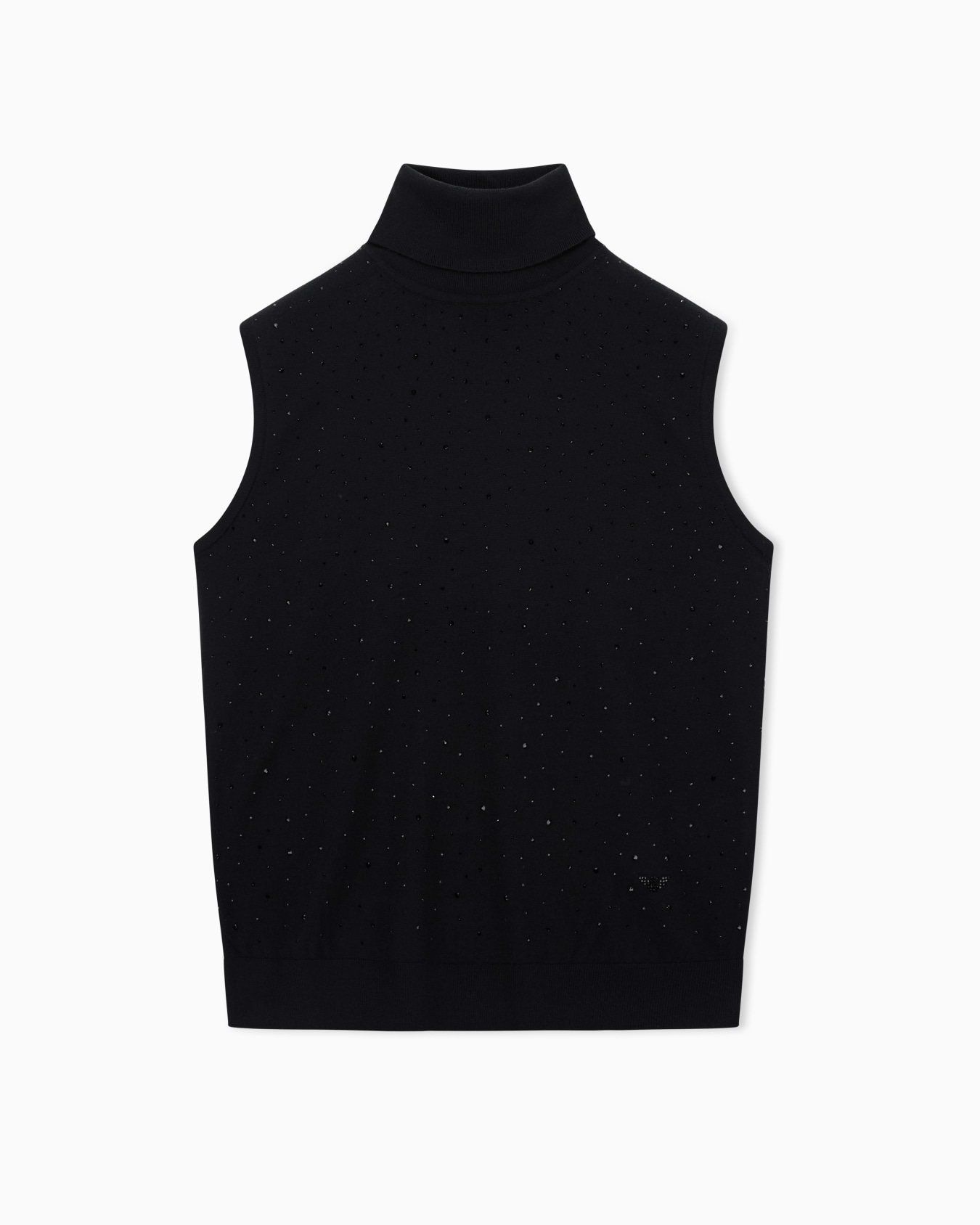 Plain-knit virgin wool rollneck top with micro rhinestones Slide 0