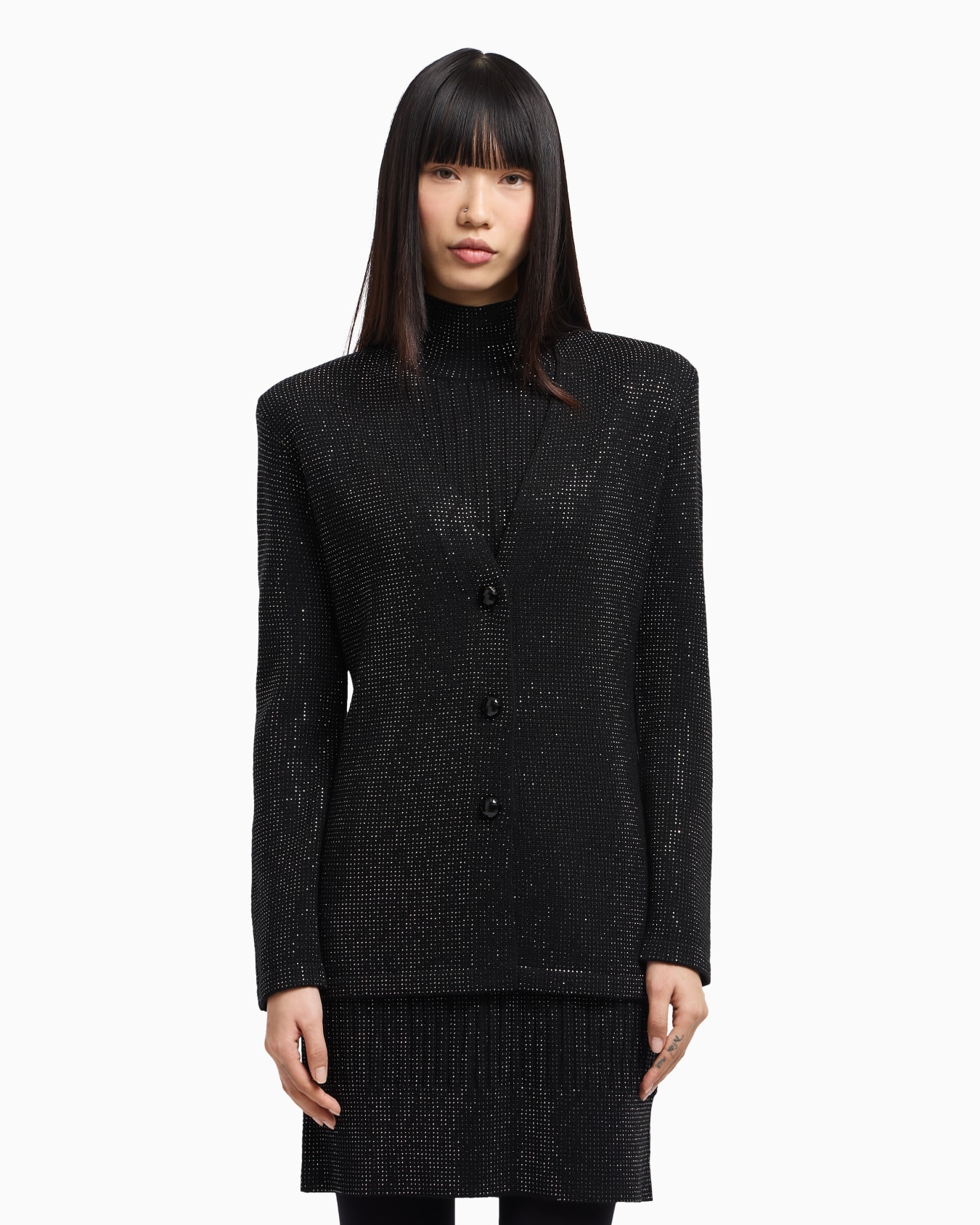 Virgin wool-blend plain-knit cardigan with all-over rhinestones Slide 4