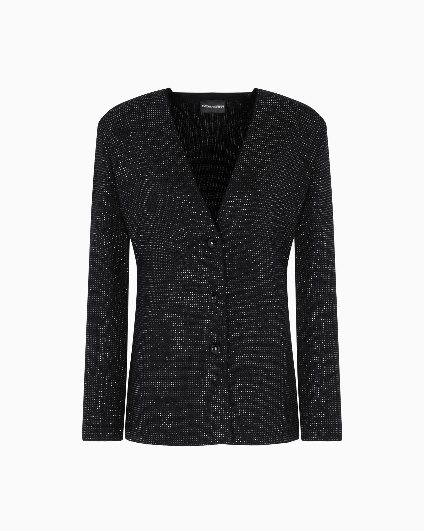 Virgin wool-blend plain-knit cardigan with all-over rhinestones Slide 0