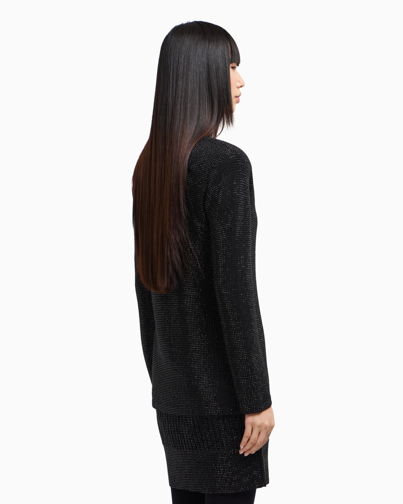Virgin wool-blend plain-knit cardigan with all-over rhinestones Slide 3