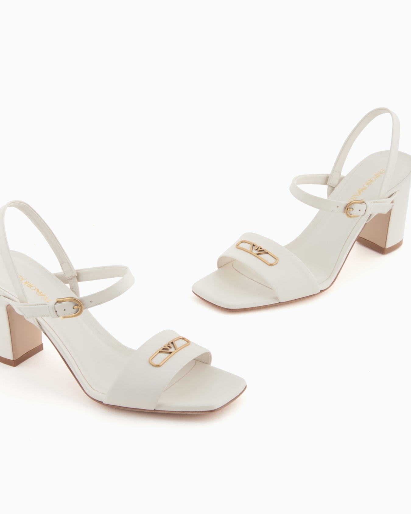 Nappa-leather heeled sandals with eagle plate Slide 4