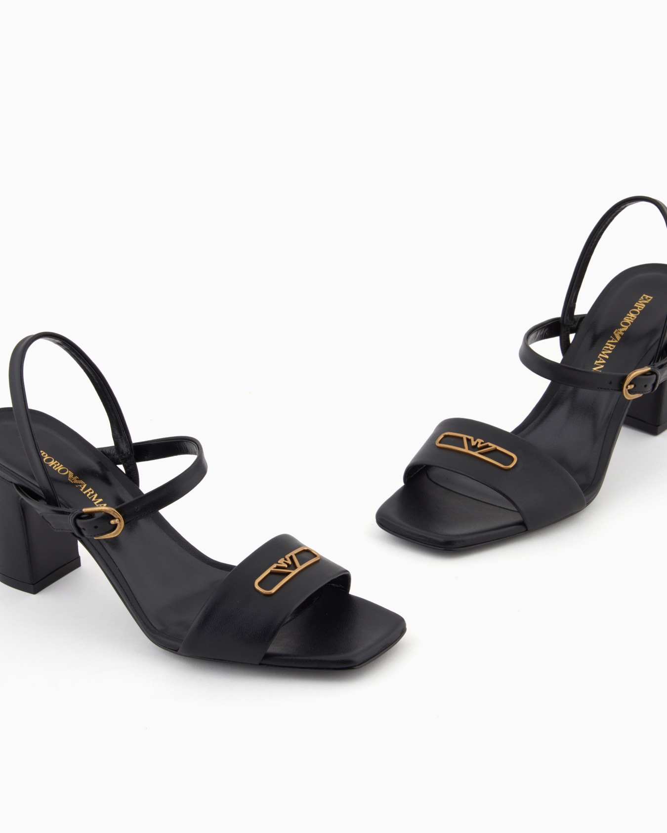 Nappa-leather heeled sandals with eagle plate Slide 4