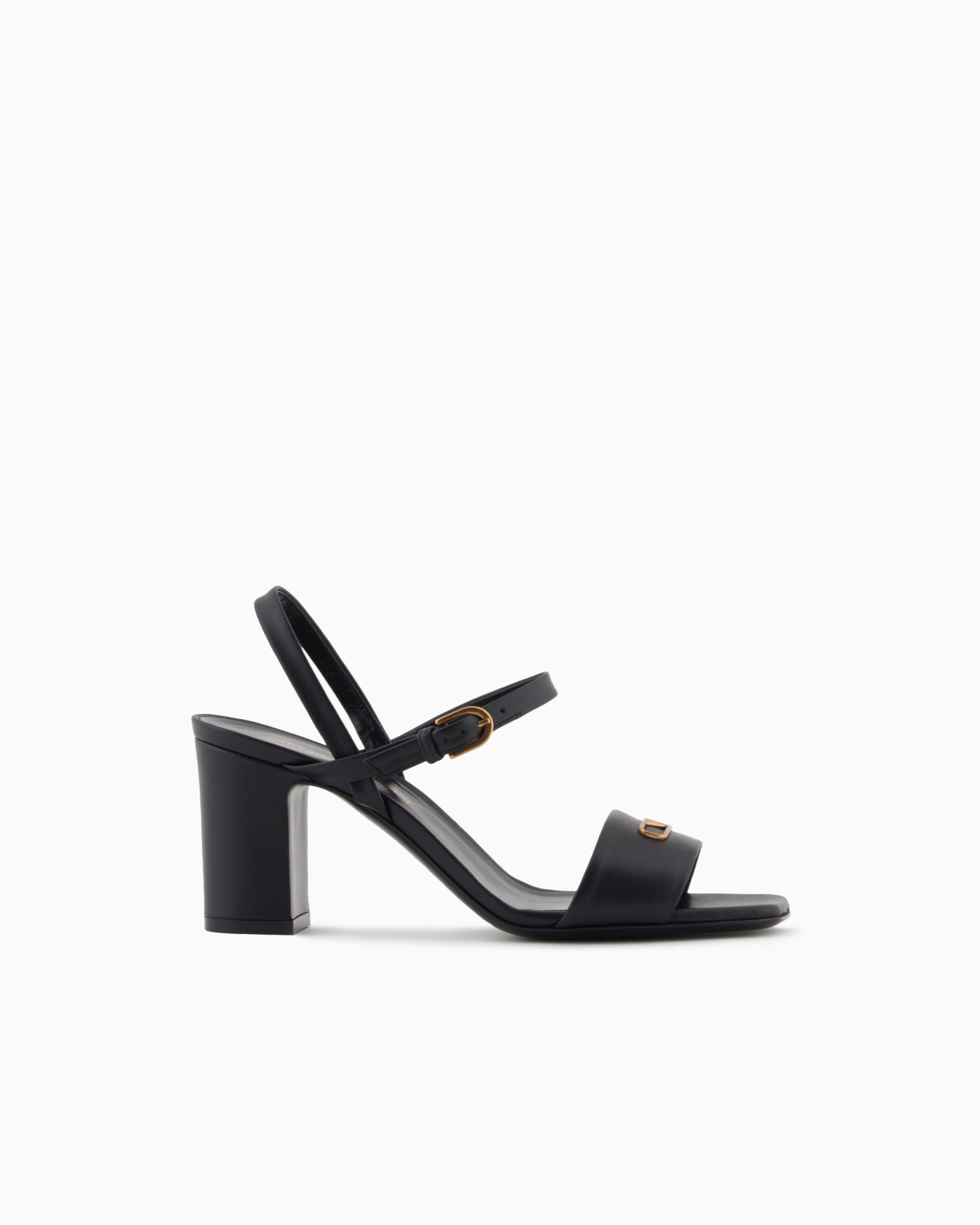 Nappa-leather heeled sandals with eagle plate Slide 0