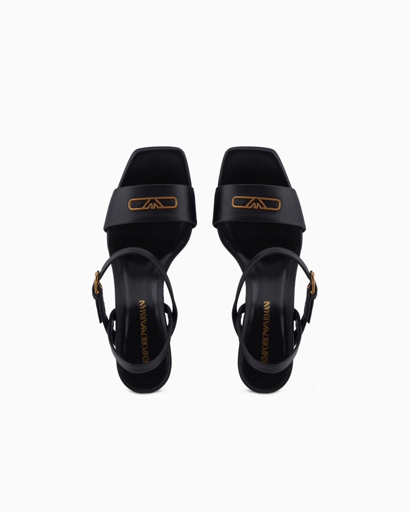 Nappa-leather heeled sandals with eagle plate Slide 2