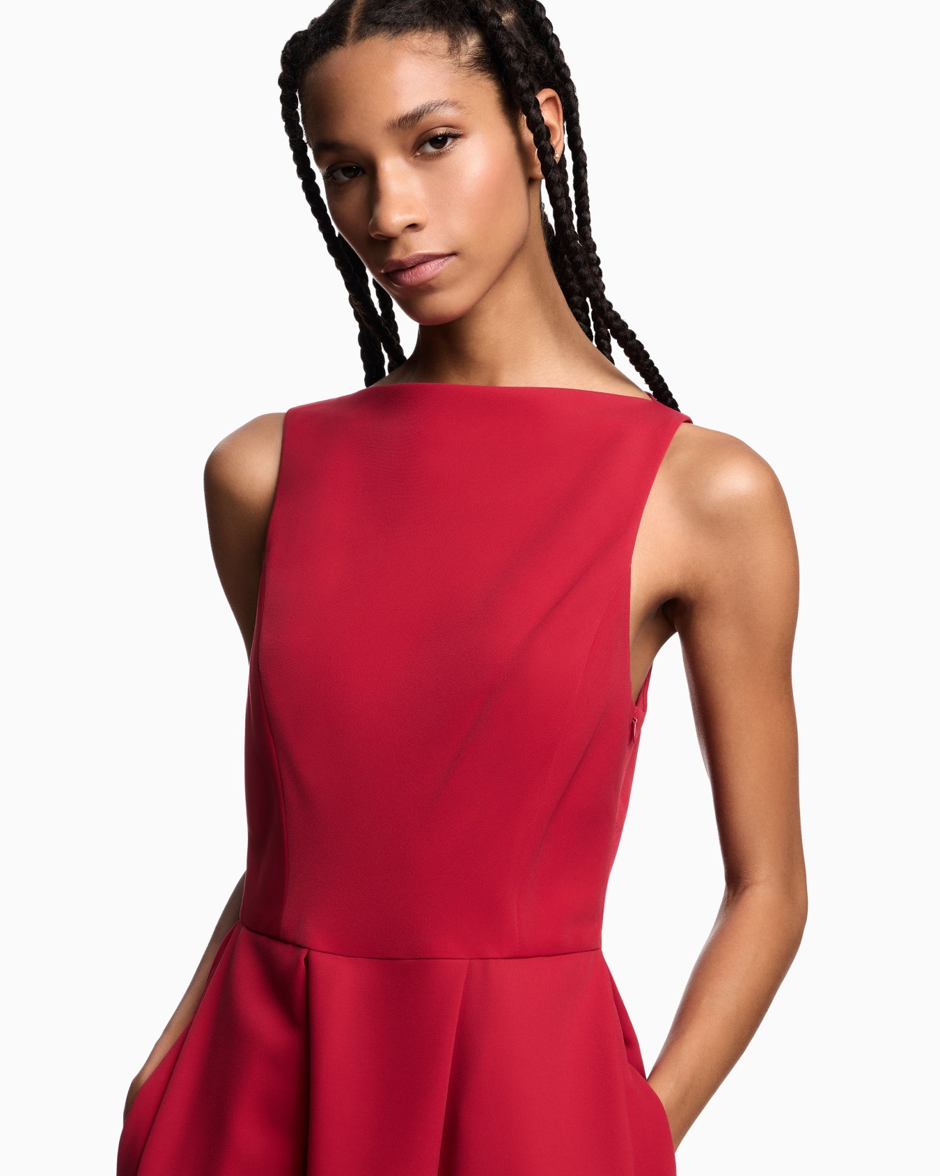 Ärmelloses Kleid mit Falten aus funktionalem Cady Folie 3