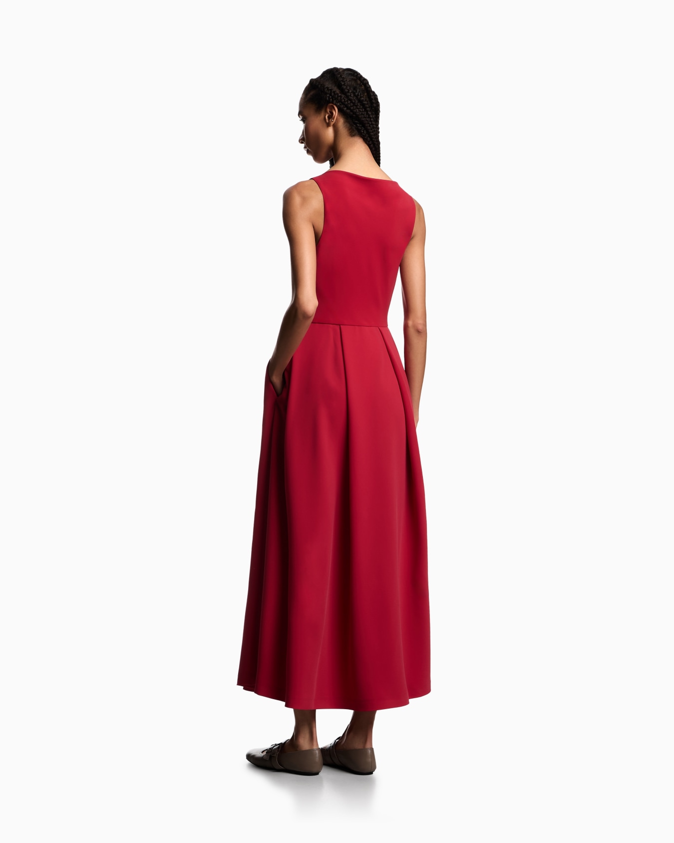Ärmelloses Kleid mit Falten aus funktionalem Cady Folie 2