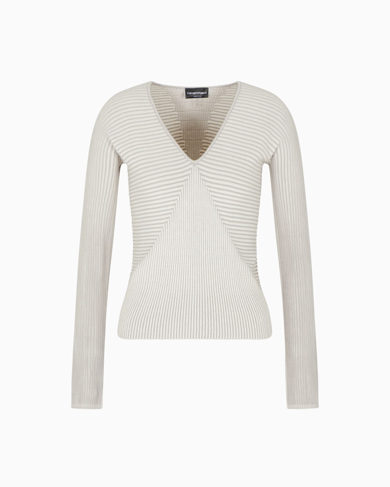 Pullover mit V-Ausschnitt und Streifendetails in Linksstrick Folie 0