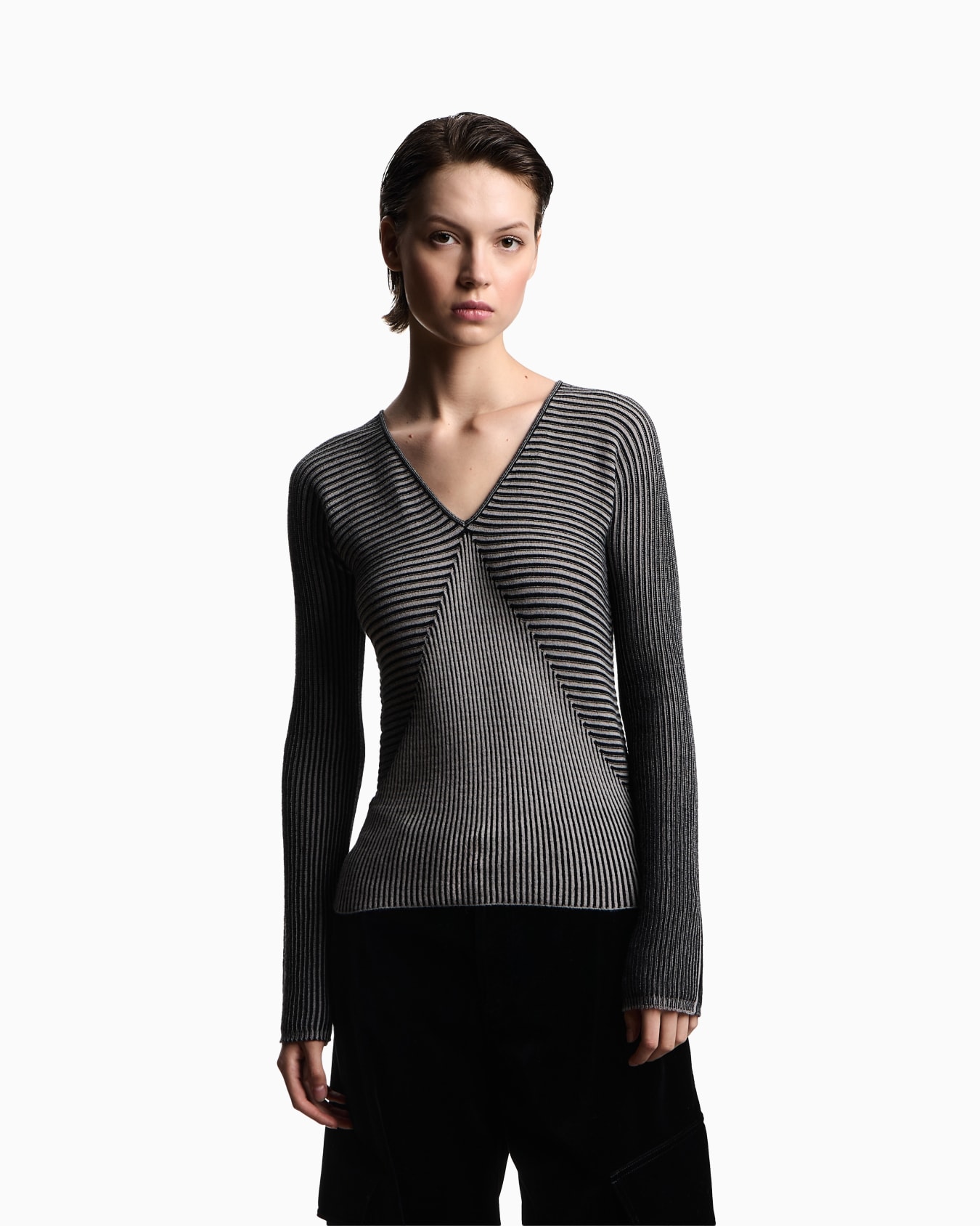 V-neck jumper with striped links-stitched details Slide 3
