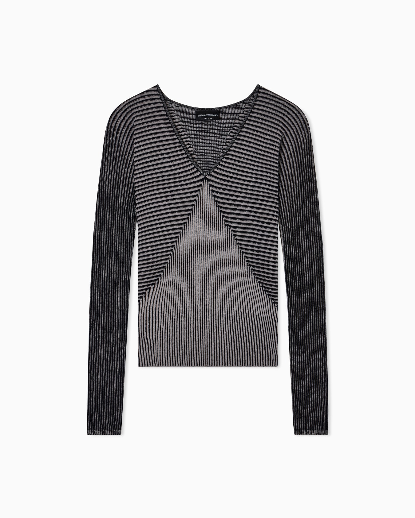 V-neck jumper with striped links-stitched details Slide 0