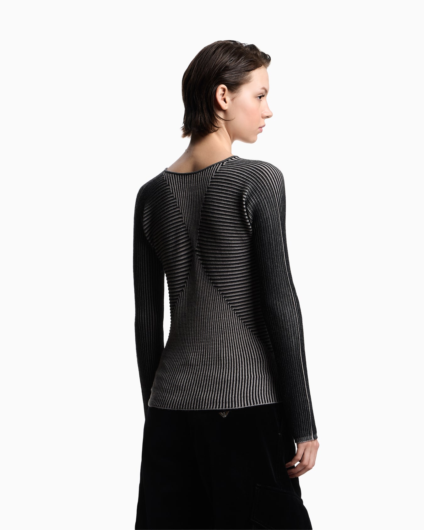 V-neck jumper with striped links-stitched details Slide 2