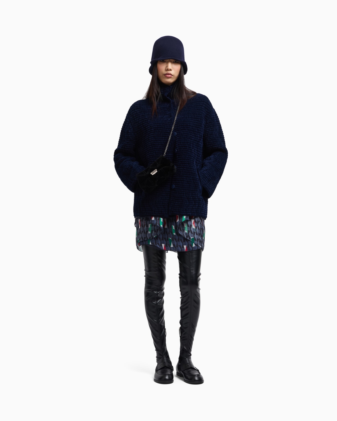Embossed jacquard bonded terry-effect chenille jacket Slide 1