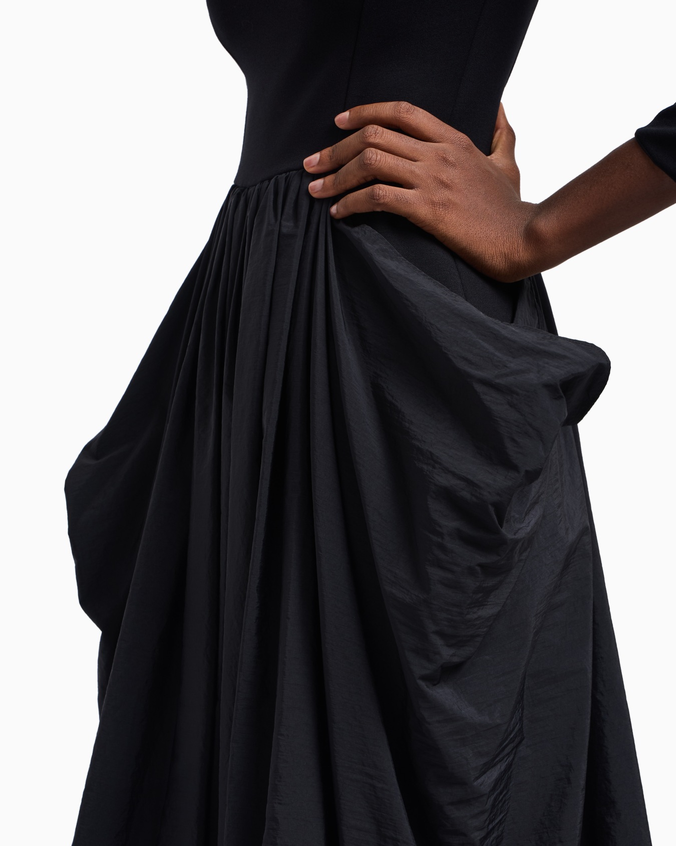 Stretch Milano-stitch dress with taffeta skirt Slide 5