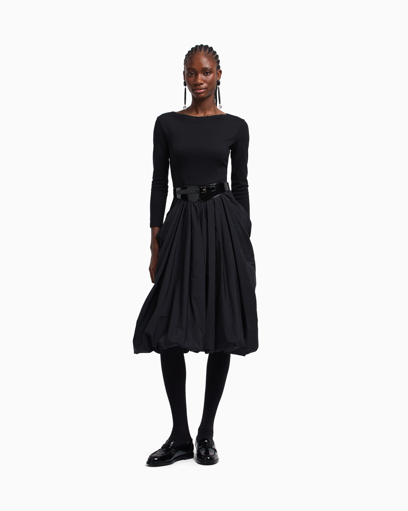 Stretch Milano-stitch dress with taffeta skirt Slide 2