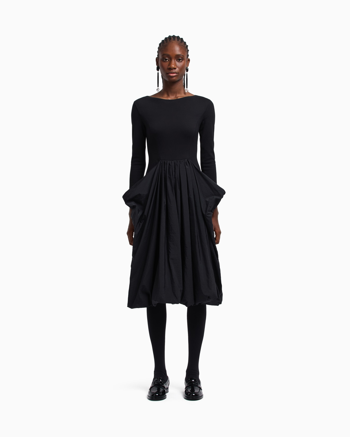 Stretch Milano-stitch dress with taffeta skirt Slide 4