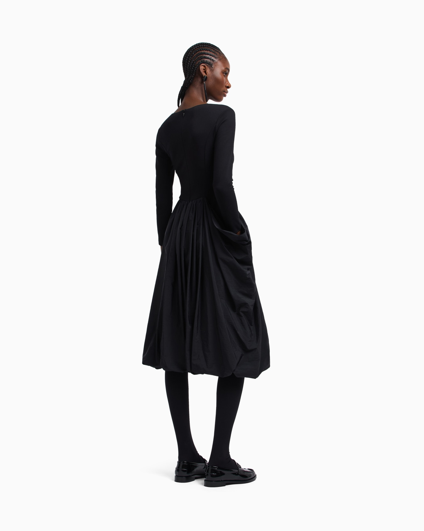 Stretch Milano-stitch dress with taffeta skirt Slide 3