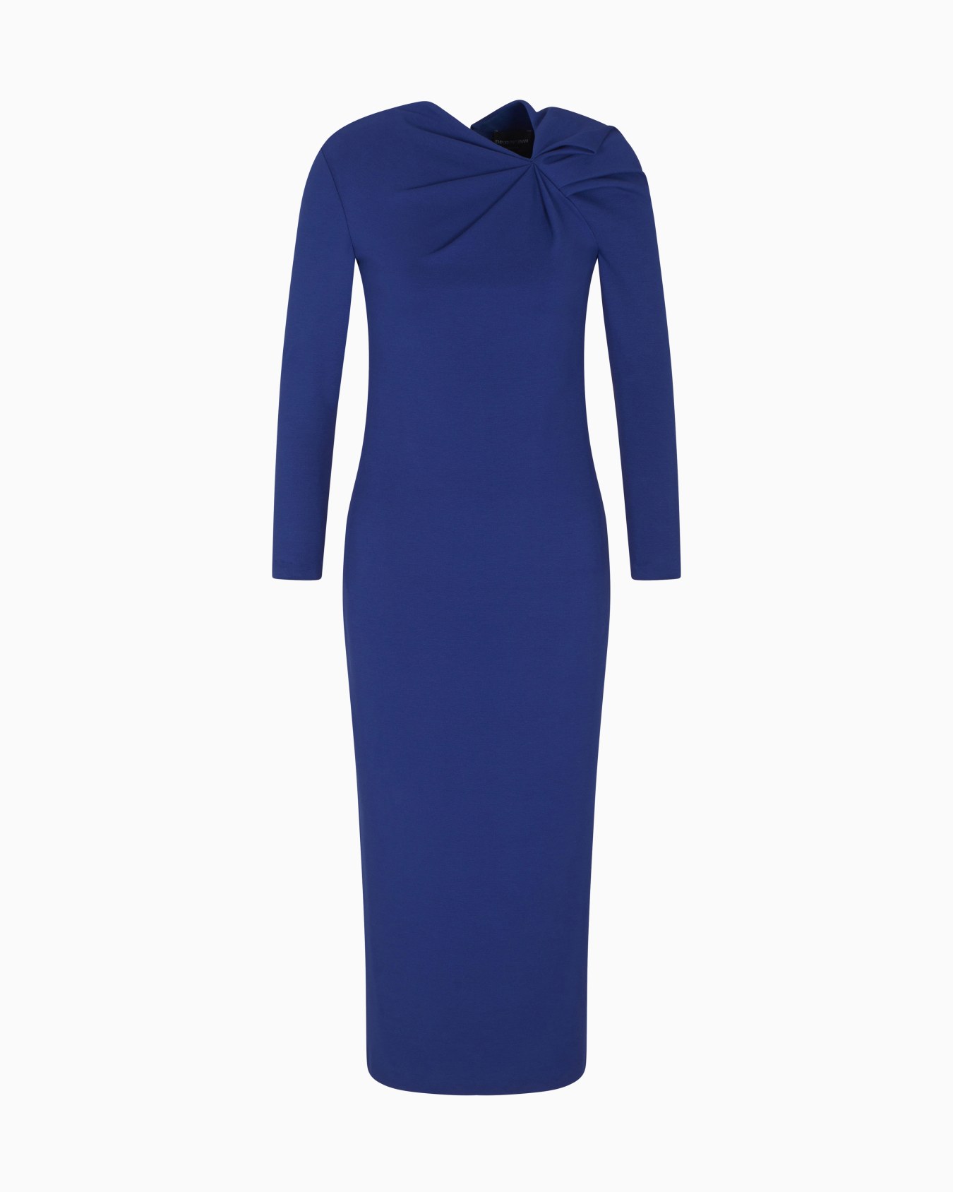 Langes Kleid mit gerafftem Detail aus elastischem Punto-Milano-Stoff Folie 0
