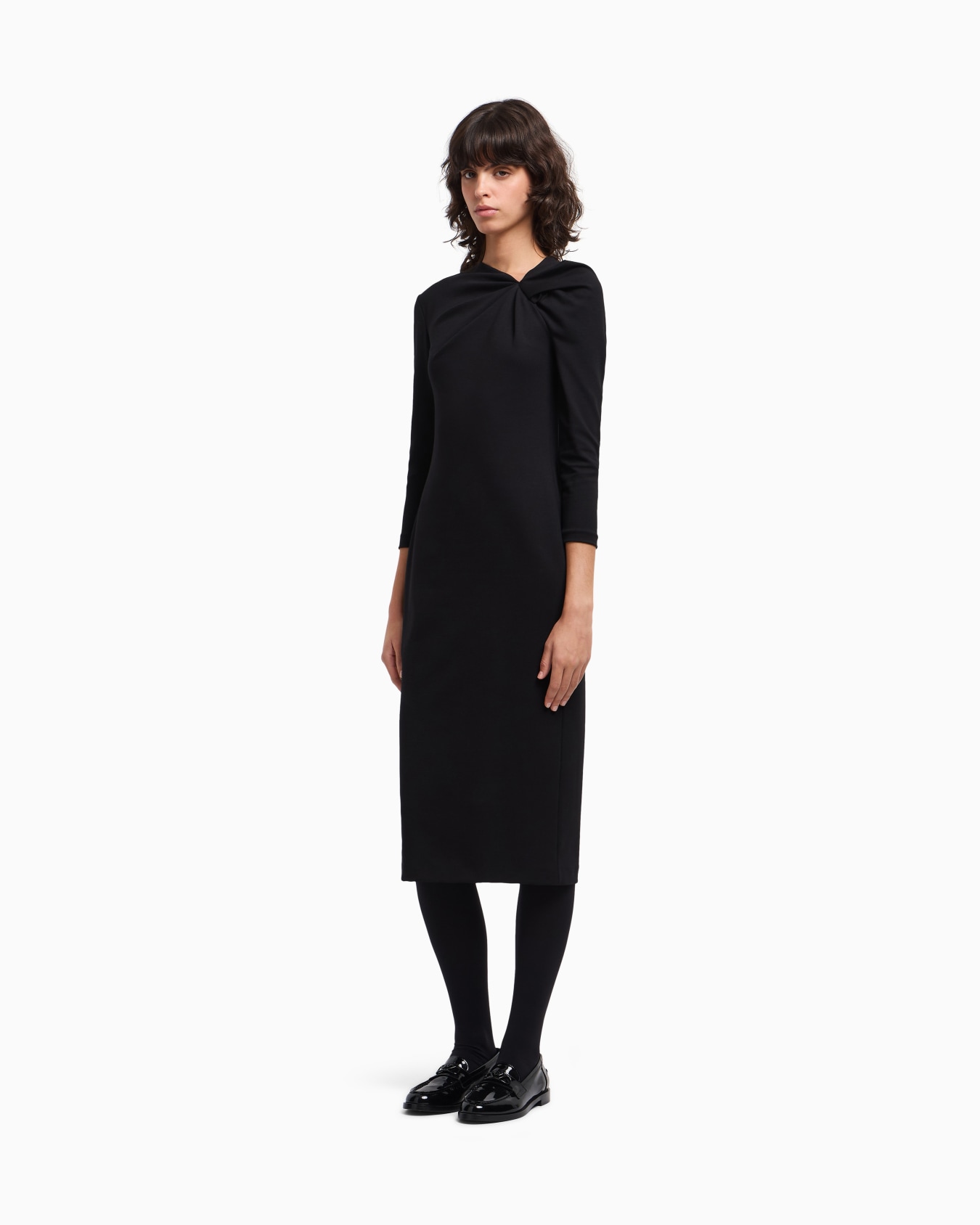 Robe longue avec détail froncé en point Milano stretch Diapositive 4