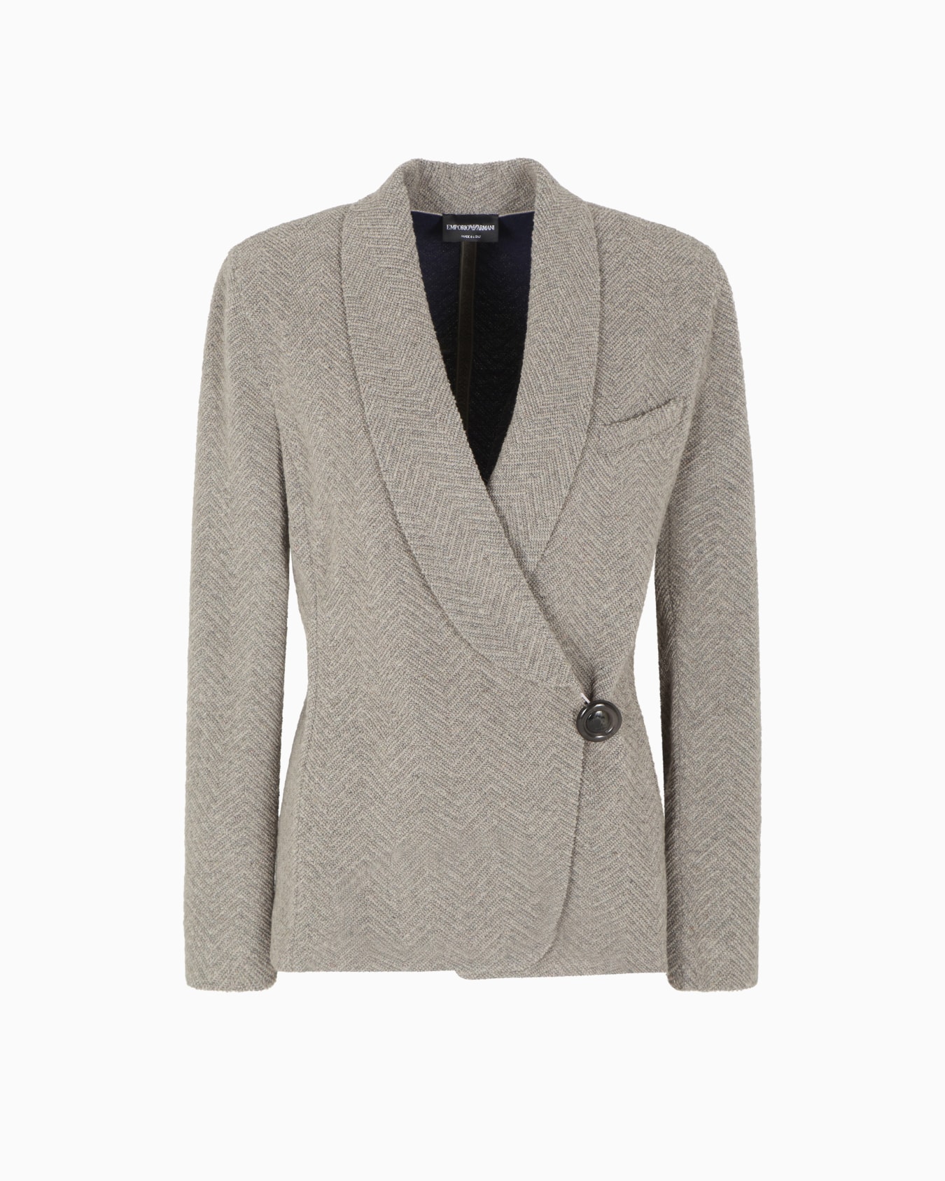 Jacket with off-centre closure in a wool-blend lurex chevron jacquard Slide 0