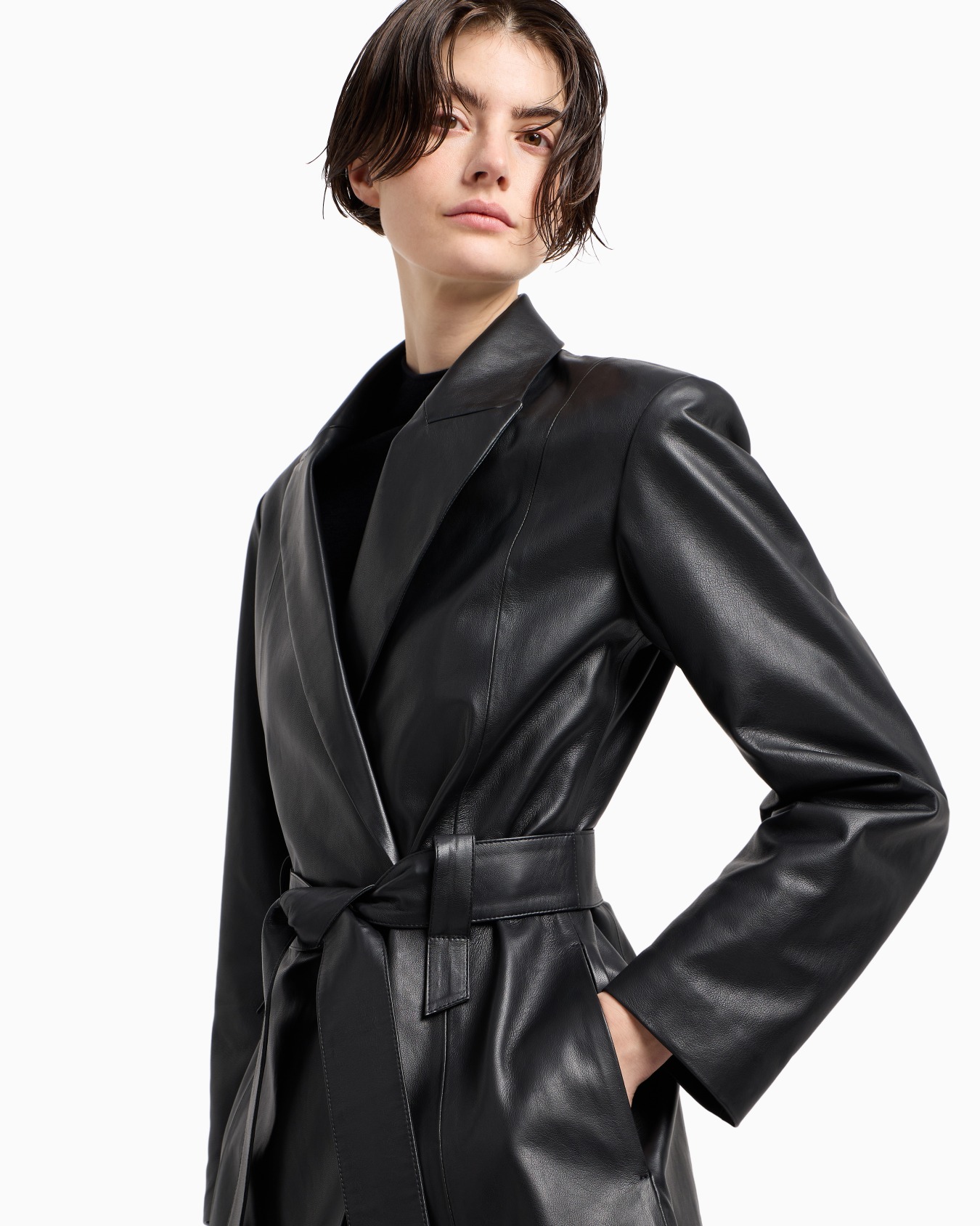 Polygon capsule collection lambskin nappa leather jacket with belt Slide 4