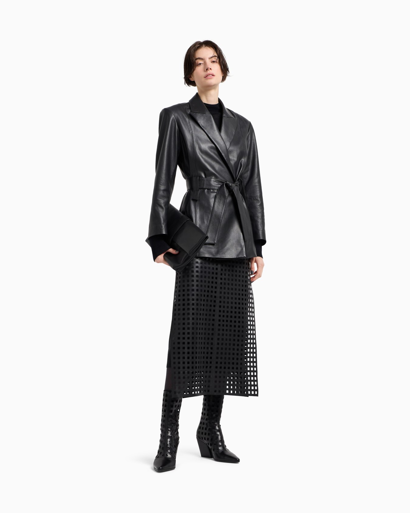Polygon capsule collection lambskin nappa leather jacket with belt Slide 1