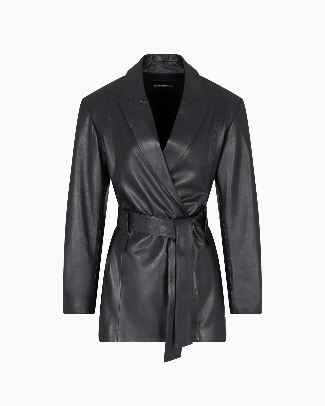 Polygon capsule collection lambskin nappa leather jacket with belt Slide 0